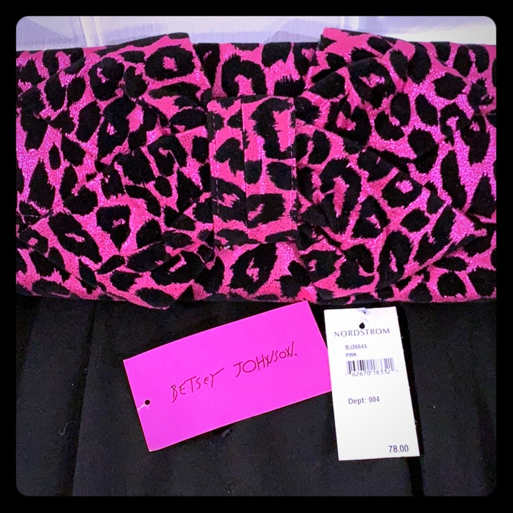 Betsey Johnson Metallic Pink and Black Clutch